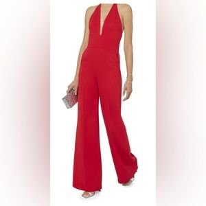 BNWT LA MANIA Red Halter Neck Low Back Jumpsuit, Size FR40 (=US8=M)